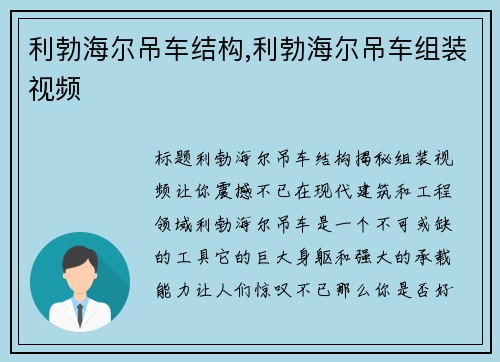 利勃海尔吊车结构,利勃海尔吊车组装视频