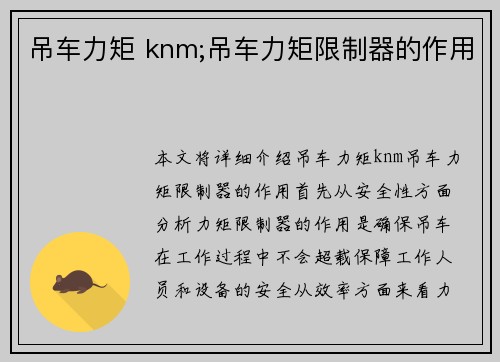 吊车力矩 knm;吊车力矩限制器的作用