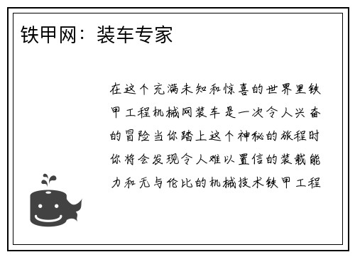铁甲网：装车专家