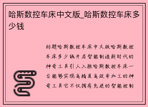 哈斯数控车床中文版_哈斯数控车床多少钱